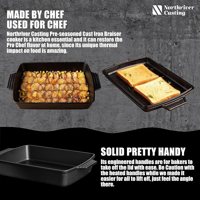 Northriver Casting 2-In-1 Pre Seasoned Cast Iron Dutch Oven - Image 4
