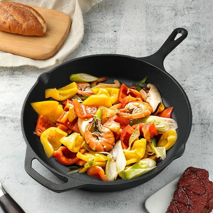 Cast Iron Skillet 3-Piece Set, Heavy-Duty Pre-Seasoned Pan Cookware Set - Image 8