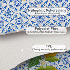 Blue and White Floral Lemon Dish Drying Mat, Mediterranean Tiles Coffee Bar Mat - Image 6