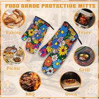 Abstract Hippie Flower Oven Mitts and Pot Holders, Heat Resistant Oven Mitts - Image 5