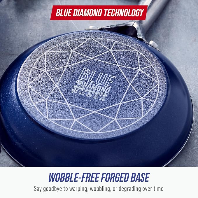 Blue Diamond 9.5” and 11" Frying Pan Skillet Set, Diamond Infused PFAS & - Image 8