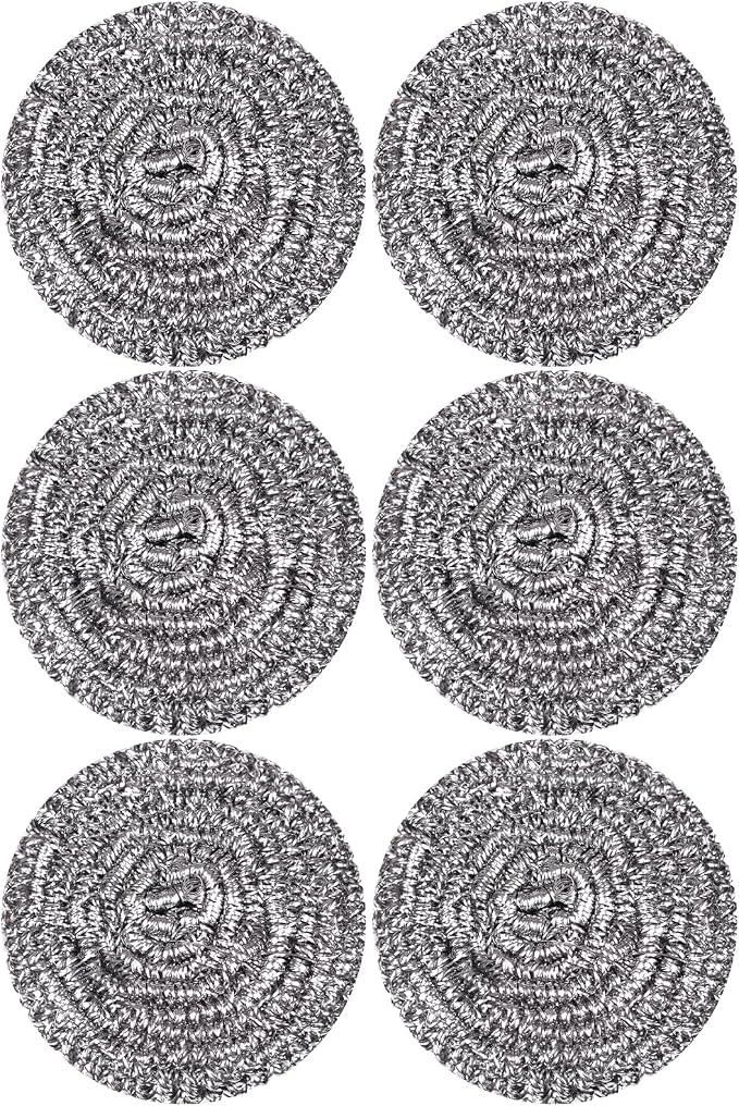 Carrie Joe Stainless Steel Scourer Heavy Duty Scrubber Pads Steel Wool Pack of 6 by Carrie+Joe