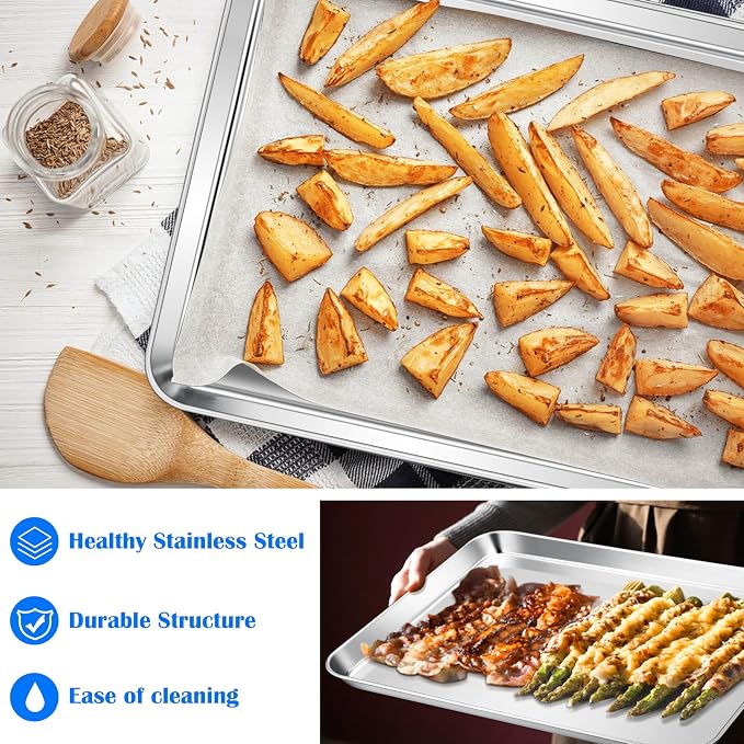 E-far Large Baking Sheets Set of 4, 20”x14” Stainless Steel Cookie Sheet Pans - Image 5