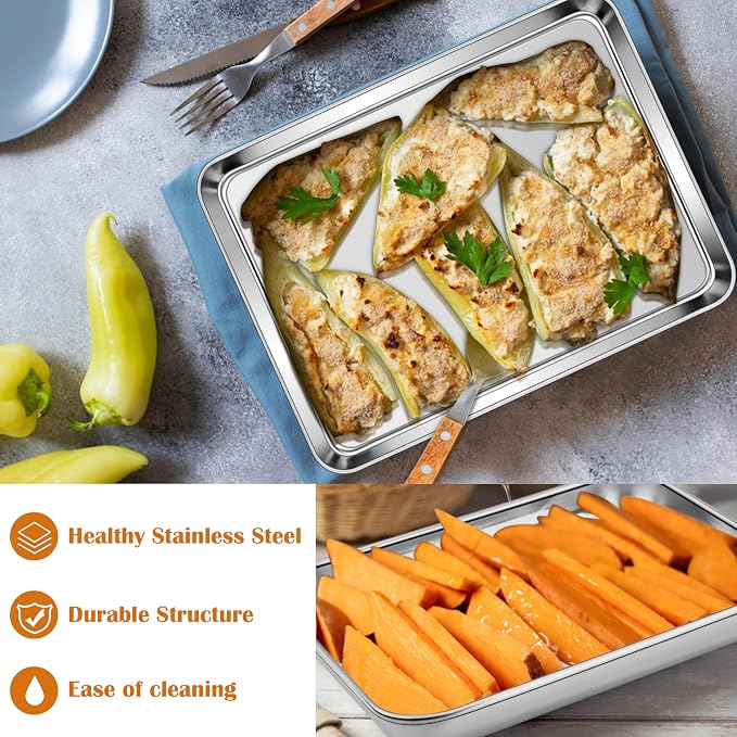 E-far Small Baking Sheet Set of 2, 10.5”x8.3” Stainless Steel Cookie Sheets Pans - Image 5