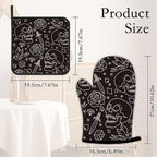 Skull Head with Rose Oven Mitts and Pot Holders Kitchen Cooking Gloves 2 Pcs - Image 4