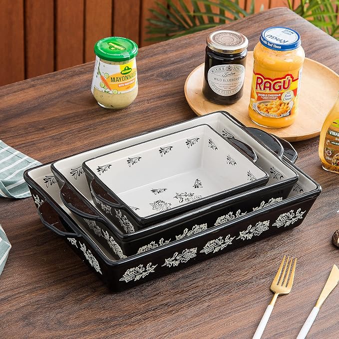 Wisenvoy Baking Dish Ceramic Lasagna Pan Casserole Dish 3-Piece Bakeware Sets - Image 3