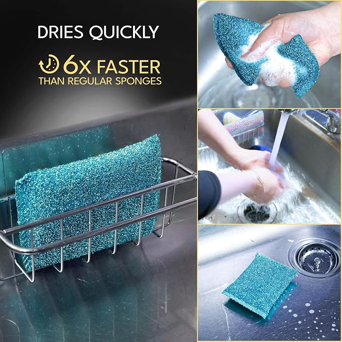 Dish Sponges for Kitchen Non-Scratch Scrub Sponges for Dishes, Stainless Steel - Image 6