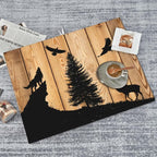 Retro Rustic Wolf Deer Forest Brown Wood Dish Drying Mat - Image 6