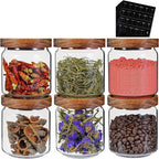 Small Glass Jars with Labels Spice Jar Round Storage Canister with Wooden Lid - Image 2