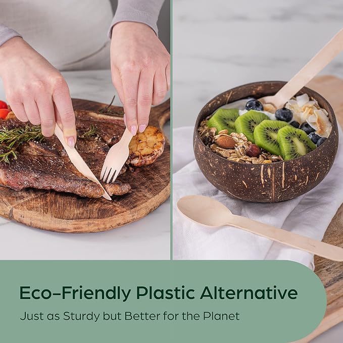 PURPLECLAY Wooden Disposable Utensils Set, Plastic-Free Cutlery - Image 2