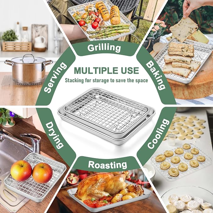 Homikit Toaster Oven Pan with Rack Set, 9 x 7 Inch Small Baking Sheet with Wire - Image 7