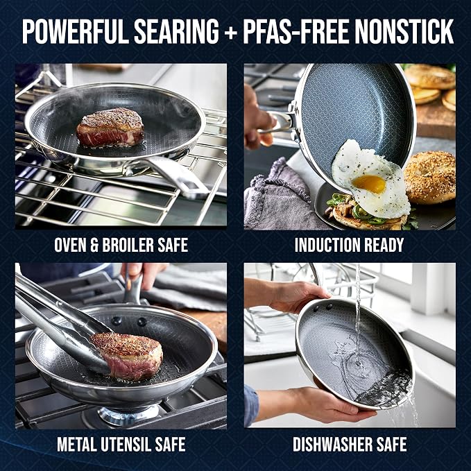 Blue Diamond Hybrid Nonstick Stainless Steel 10” Frying Pan, PFAS-Free Ceramic - Image 3
