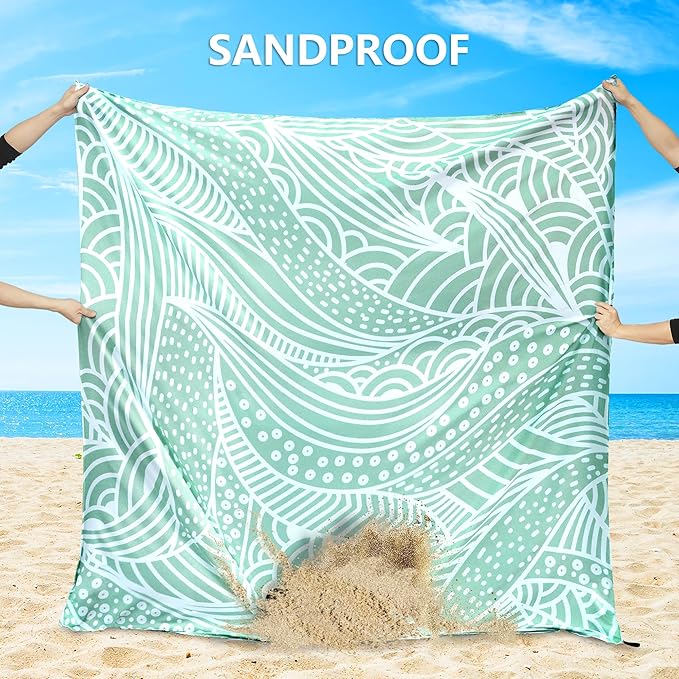 WIWIGO Beach Blanket Waterproof Sandproof Beach Mat 79" X 83"/10'x9'for 2-8 - Image 4