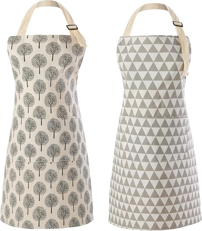 Tosewever 2 Pieces Cotton Linen Waterproof Bib Apron by Tosewever