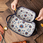 Baking Dish Ceramic Baking Pan Blue Casserole Dish Rectangular Baking Set 2pcs - Image 3