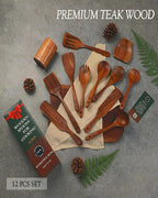 12-Piece Natural Teak Wood Utensil Set - Image 2