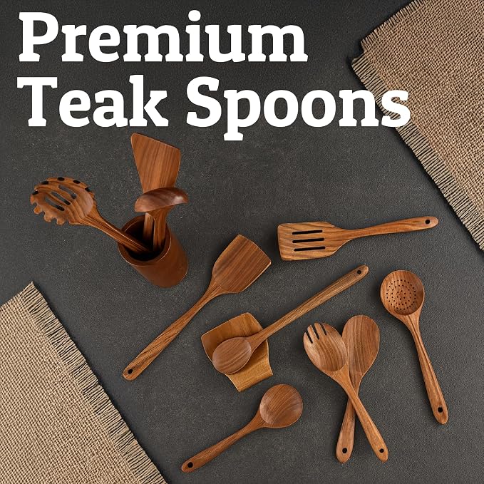 PriorityChef Wooden Spoons for Cooking, Premium 8pc Teak Wood Utensil Set - Image 8
