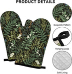 Botanical Print Floral Oven Mitts and Pot Holders Sets Black Sage Green Leaves - Image 3