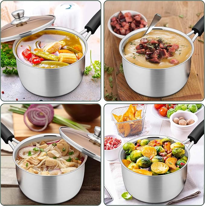 Herogo Saucepan Set with Lid, 1 Quart & 2 Quarts & 3 Quarts 18/10 Stainless - Image 8