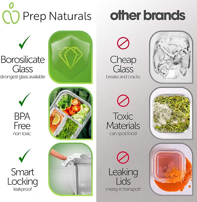 PrepNaturals 4 Pack 34 Oz Glass Meal Prep Containers - Image 5