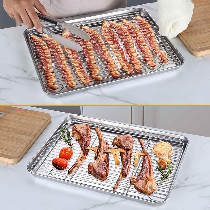 Homikit Baking Sheet with Rack Set, 18x13 Inches Stainless Steel Half Cookie - Image 6