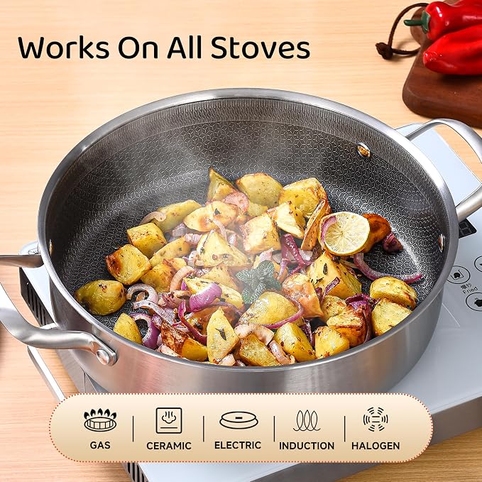 LOLYKITCH 5 QT Hybrid Ceramic Non Stick Tri-Ply Stainless Steel Sauté Pan - Image 3