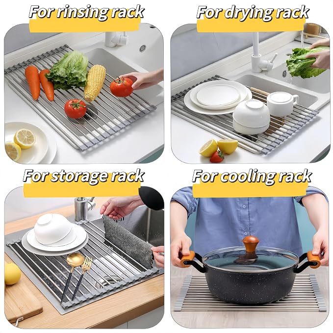 Roll Up Dish Drying Rack, 19.7" x 15.8" Over The Sink Dish Drying Rack - Image 5