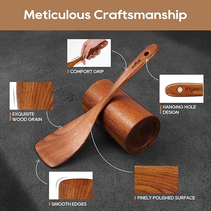 Teak Wooden Cooking Utensils Set, 10 Piece Premium Kitchen Cookware, - Image 3