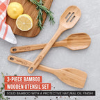 Chef Pomodoro Bamboo Cooking Utensils 3-Piece Set, Large 12.5-Inch Wooden - Image 3