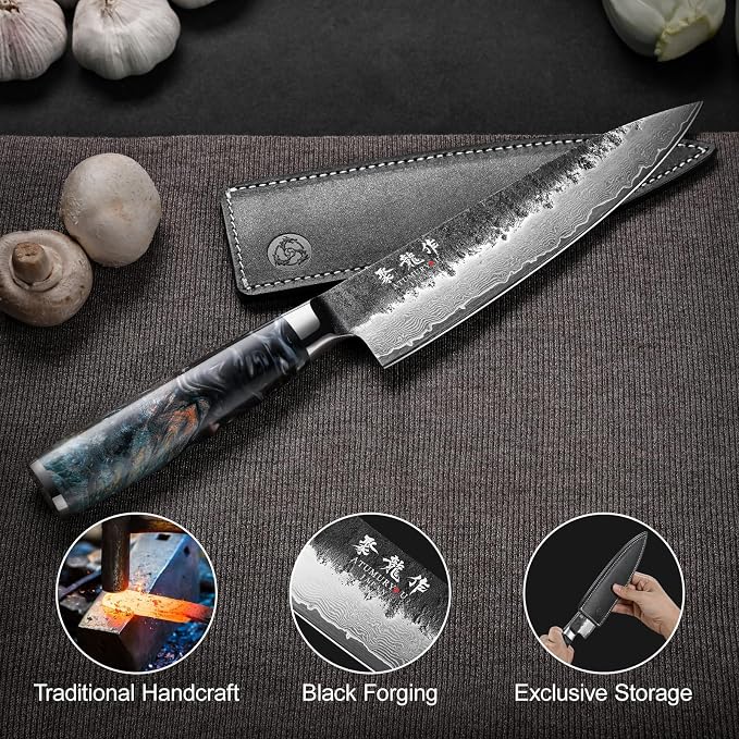 Japanese Chef Knife 8'', Hand Forged 67-Layer Damascus VG10 Core Kitchen Knife - Image 6