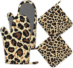Leopard Print Oven Mitts and Pot Holders Sets of 4, Heat Resistant Silicone by Unknown