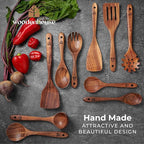 Wooden Spoons for Cooking – 10 Pcs Teak Wood Utensil Set, Nonstick Safe & Heat - Image 7
