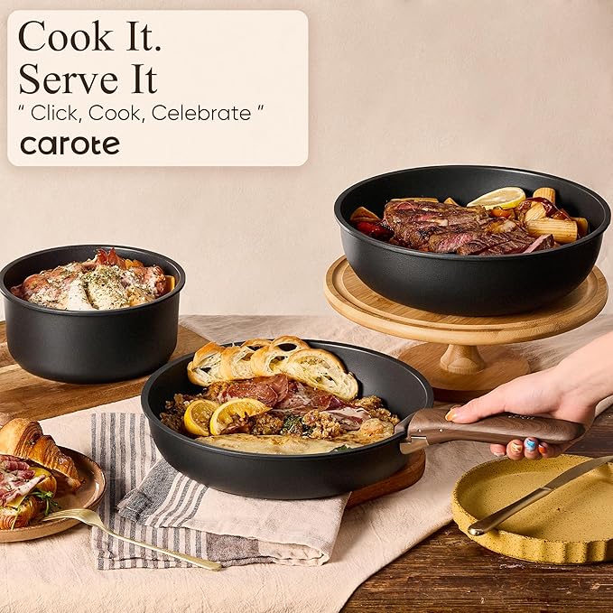 CAROTE 33pcs Pots and Pans Non Stick, Cookware Sets Detachable Handle, - Image 4