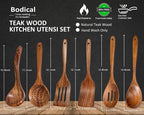 Wooden Spoons for Cooking, Natural Premium 6 Piece Teak Wooden Cooking Utensils - Image 2
