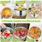 P&P CHEF Mixing Bowls with Airtight Lids Set of 5, 10-Piece Stainless Steel - Image 5