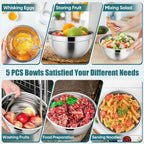 P&P CHEF Mixing Bowls with Airtight Lids Set of 5, 10-Piece Stainless Steel - Image 5
