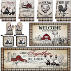 Fourluoo 10 Pcs Barn Chicken Kitchen Dish Towels Rugs Oven Mitts and Pot by Fourluoo