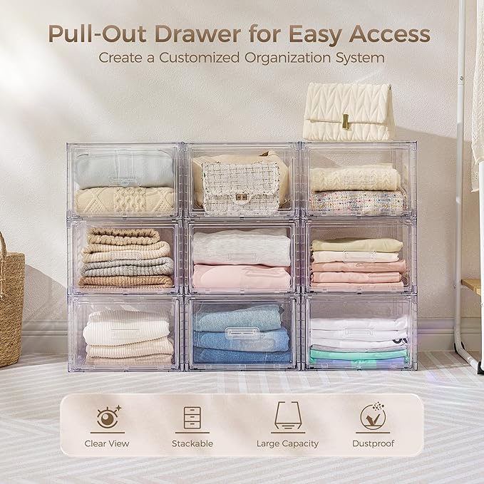 Vtopmart 9 Pack 18QT Clear Stackable Storage Drawers, Easily Assemble Closet - Image 3