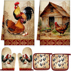 Leinuosen 6 Rooster Farmhouse Kitchen Decor Dish Towels Oven Mitts and Pot by Leinuosen