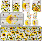 Fourluoo 10 Pcs Sunflower Kitchen Decor Set Butterfly Towels and Rugs Oven by Fourluoo
