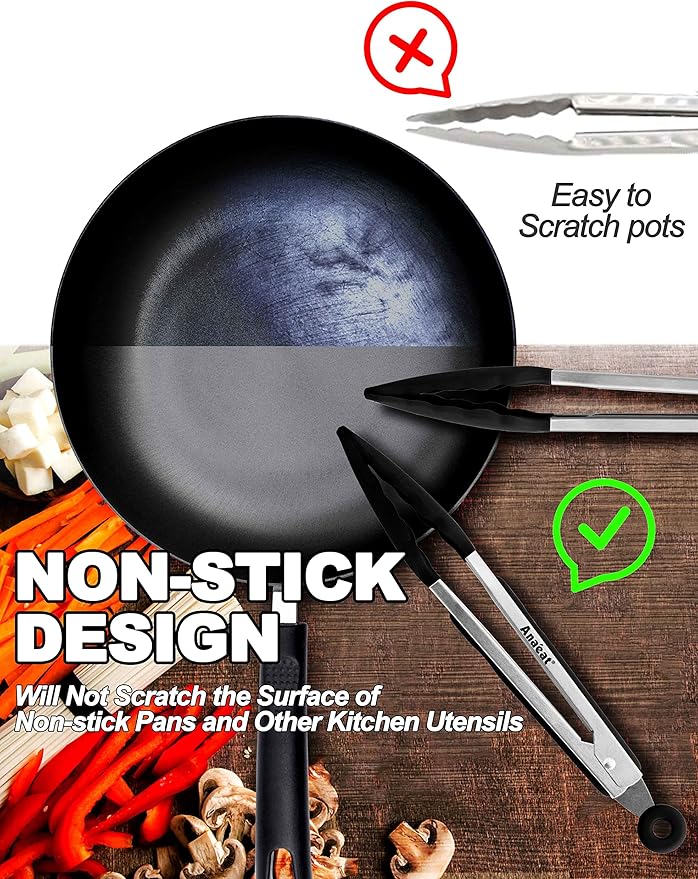 Anaeat 3 Pack 7" Mini Non-Stick Silicone Locking Tongs - Image 3