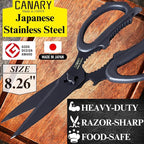 CANARY Japanese Kitchen Scissors All Purpose Heavy Duty 8.2" Matte Black - Image 2