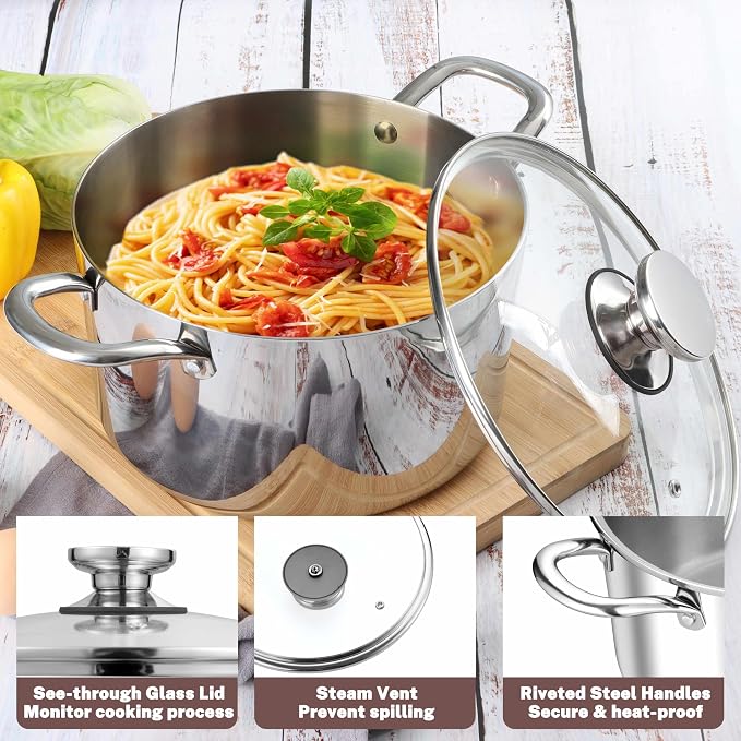 Herogo 6 Quart Stock Pot, 18/10 Stainless Steel Pasta Stockpot - Image 4