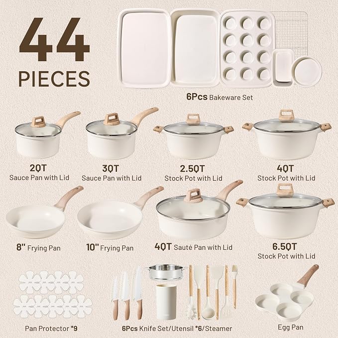 CAROTE 44pcs Pots and Pan Set Nonstick, Cookware Sets, Cooking Set Non Stick - Image 2