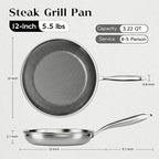 Honeycomb Stainless Steel Nonstick Frying Pan, Induction Cooktop Compatible - Image 2