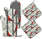 Red Cardinal Birds Oven Mitts and Pot Holders Set of 4, Kitchen Glove Heat by Unknown