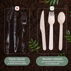 PURPLECLAY Wooden Disposable Utensils Set, 300 Pieces | Wrapped Utensils and - Image 7