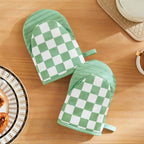 Ohocut Sage Green Checkered Mini Oven Mitts Heat Resistant, Vintage Retro - Image 3