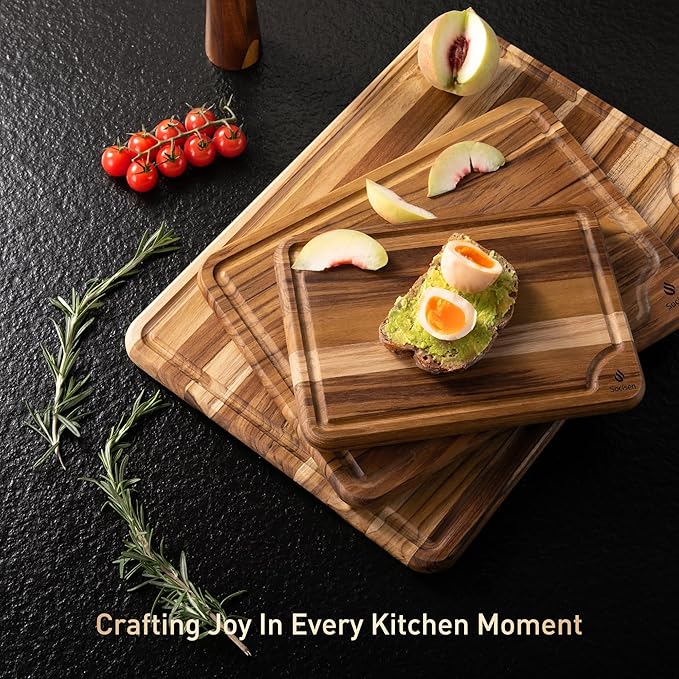 3 Pack Teak Wood Cutting Board Set - Image 9