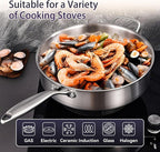 LOLYKITCH 5 Quarts Tri-Ply Stainless Steel Sauté Pan wih Lid, 12 Inch Deep - Image 4